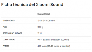 detalles tecnicos de xiaomi sound